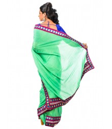 Green & Red Self Design Cotton Silk Saree DSCE0485